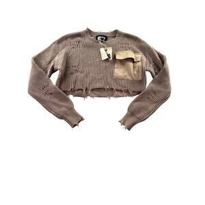 SER.O.YA Cropped Devin Sweater Size XS Natural Distressed Edgy Grunge NWT
